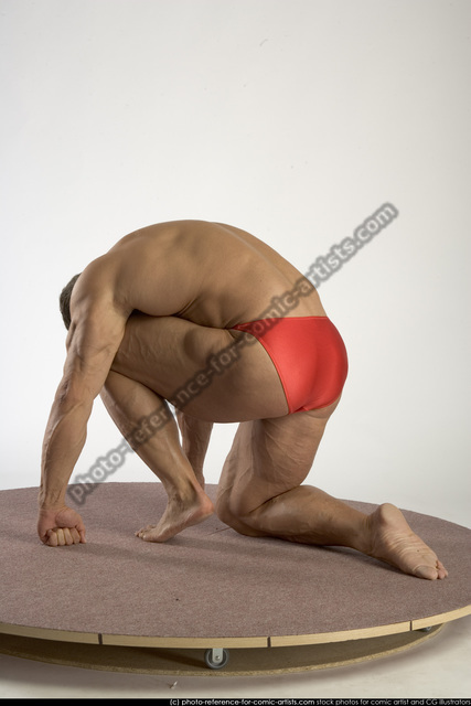 Man Adult Muscular White Martial art Kneeling poses Underwear