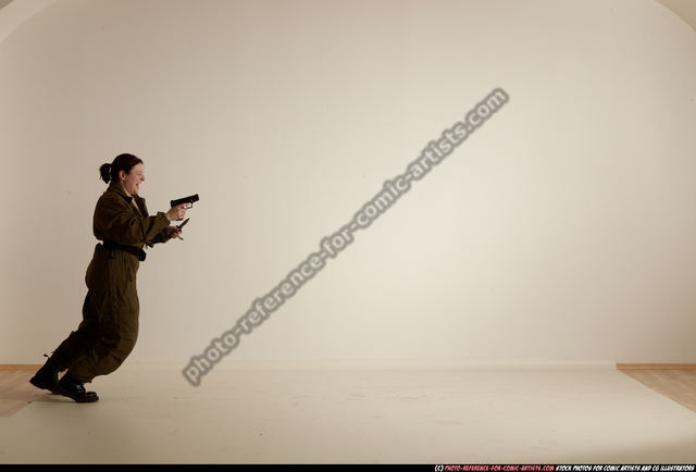Woman Adult Average White Fighting with gun Moving poses Army