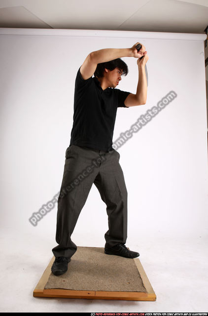 Man Adult Average Fighting with sword Standing poses Casual Asian