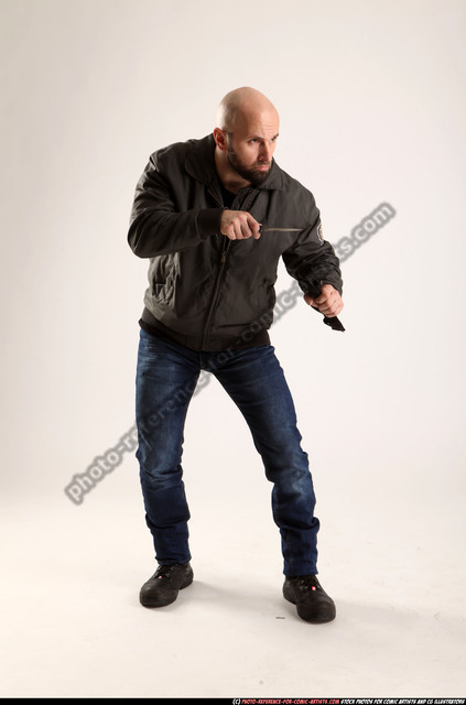 Man Adult Athletic White Fighting with knife Standing poses Army