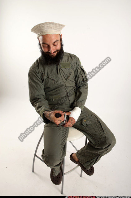 Man Adult Athletic White Daily activities Sitting poses Army
