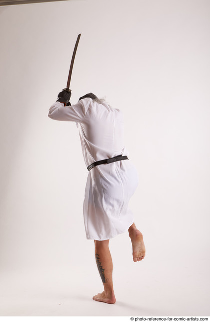 Man Adult Chubby White Fighting with sword Fight Coat