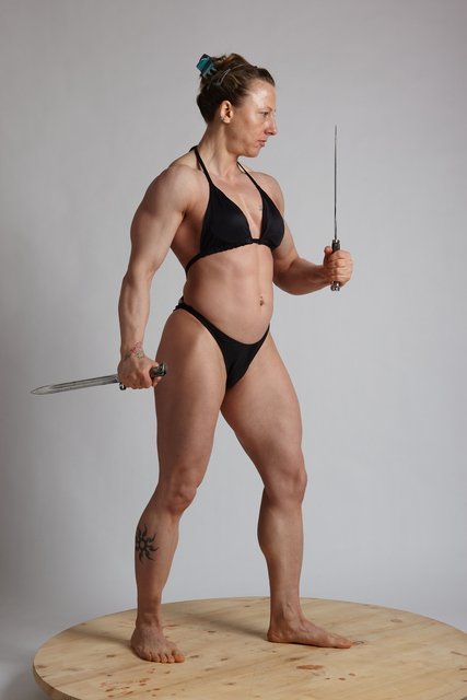 Woman Adult Muscular White Fighting with knife Standing poses Underwear
