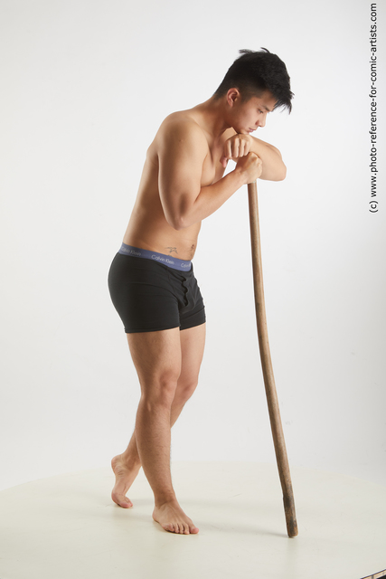 Man Young Athletic Standing poses Underwear Asian