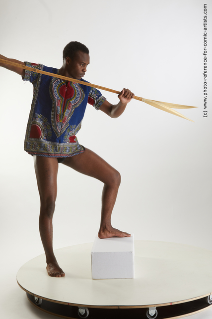 Man Adult Athletic Black Fighting with spear Standing poses Casual