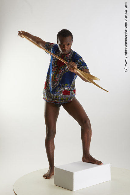 Man Adult Athletic Black Fighting with spear Standing poses Casual