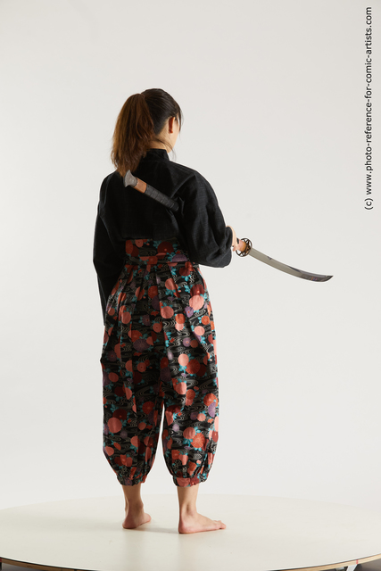 Woman Adult Athletic Fighting with sword Standing poses Asian Costumes