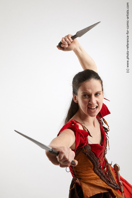 Woman Adult Athletic White Fighting with knife Fight Costumes