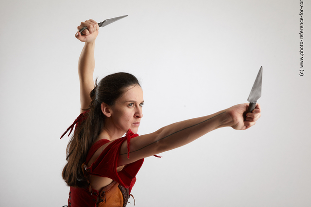 Woman Adult Athletic White Fighting with knife Fight Costumes